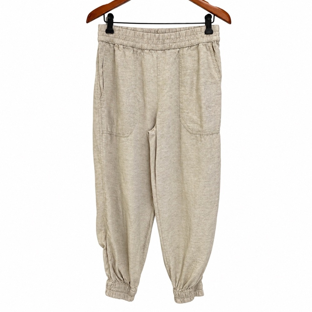Zara Womens Oatmeal Beige Linen Blend Elastic Waist Jogger Pants 3262/768 M